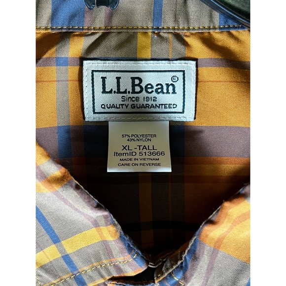 LL Bean Mens XL Tall Plaid Short Sleeve Button Down Shirt Orange Yellow 513666 - Picture 3 of 7
